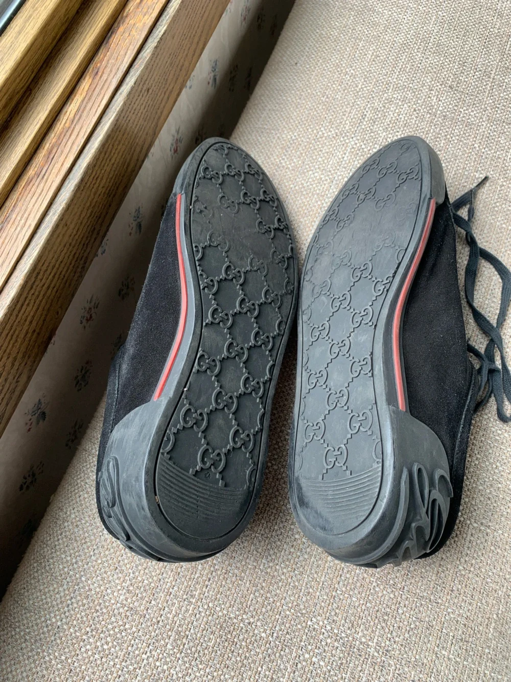 Gucci Script Black Suede Sneakers in very good condition.